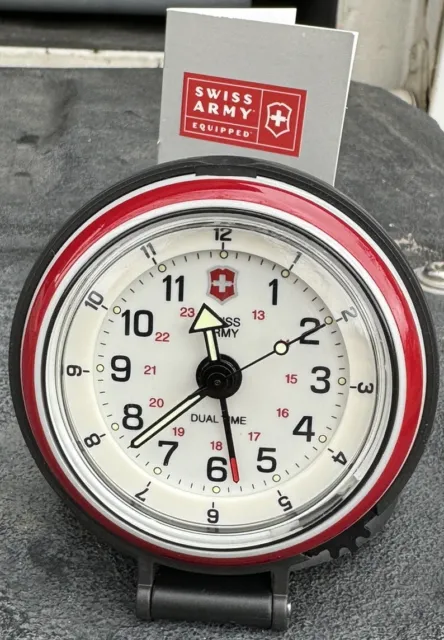 Victorinox Swiss Army Wenger Travel Alarm Clock Pocket Watch Dual Time Black