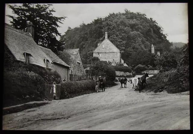 Glass Magic Lantern Slide A VILLAGE SCENE C1910 OLD EDWARDIAN PHOTO