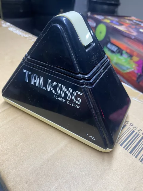 Vintage 80s Talking Alarm Clock Model T-10 Triangle Pyramid Black - TESTED