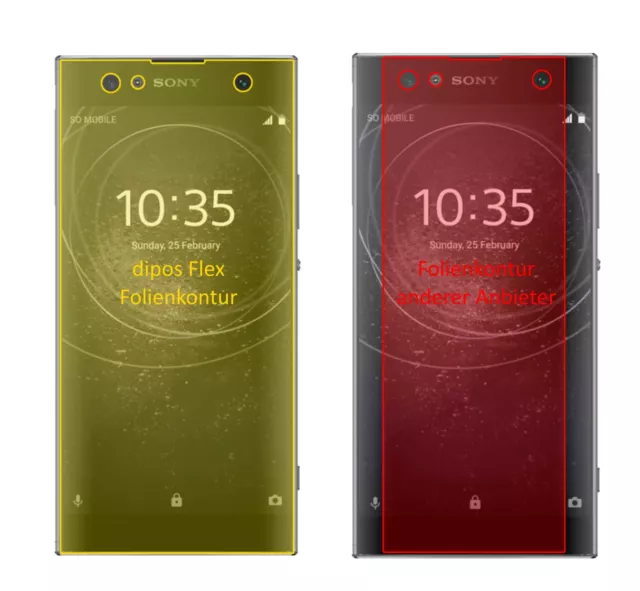 2x Schutzfolie für Sony Xperia XA2 Ultra inkl. Rundung Flex Folie dipos Display
