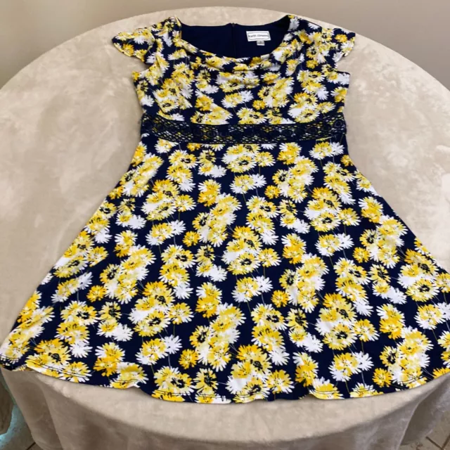 Karin Stevens Womens Navy Blue Floral Cowl Neck Flared Fit & Flare Dress Size 12