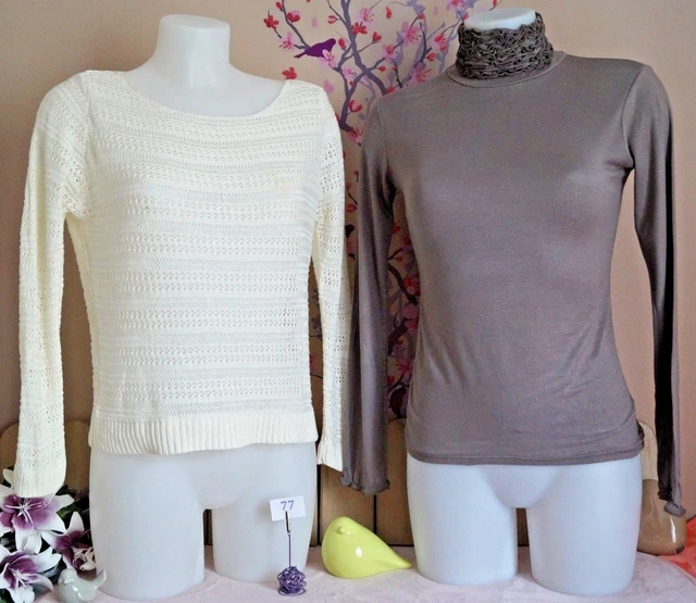 Lot De Vêtements Femme Occasion : Débardeur Et Haut Camaïeu - Taille 38, Beige, Très Bon état