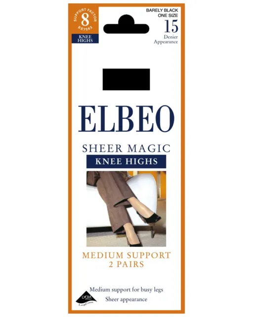 Elbeo Sheer Magic Knee Highs Medium Support Factor 8 15 Denier Socks (2 PAIRS)