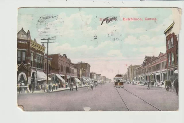 Postcard Street Scene Main Street Hutchinson Kansas - 1909