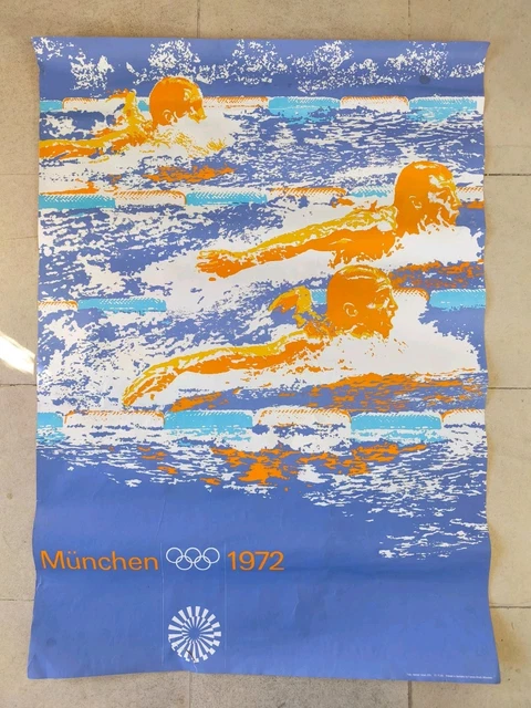 Affiche Officielle Jeux Olympiques Munich 1972 – Natation Par Graaf – Original Vintage