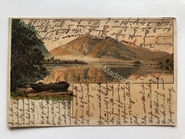 AK Walchensee Künstler-Litho um 1900 Kochel Am See Bad Tölz Wolframshausen