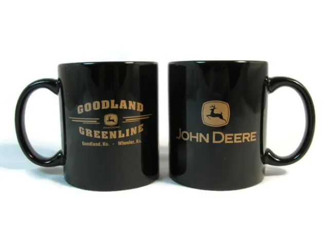 John Deere M Ware Set 2 Goodland Greenline Dealership Black Coffee Mug Cup 8 Oz