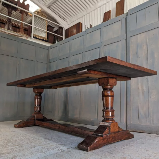 17th Century Style Heavy Rectangular Oak Refectory Table with H form Stretcher