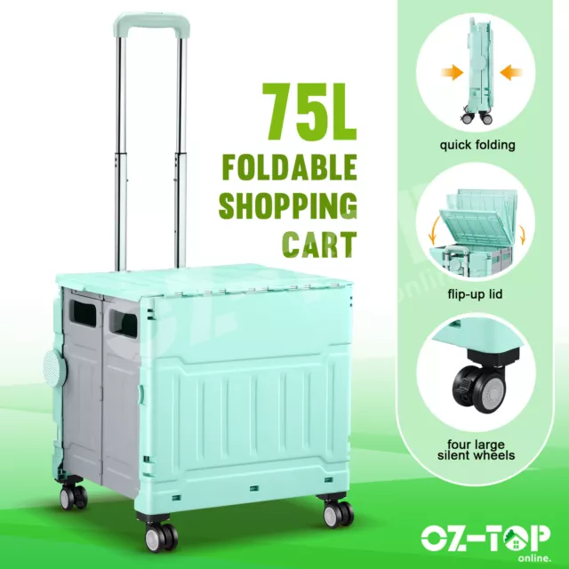 75L Shopping Trolley Cart Foldable Market Grocery Storage Luggage Basket Crate