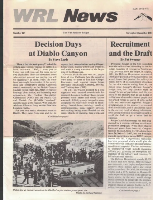 Guerra Resisters League Wrl News Novembre 1981 Resistenza & The Draft
