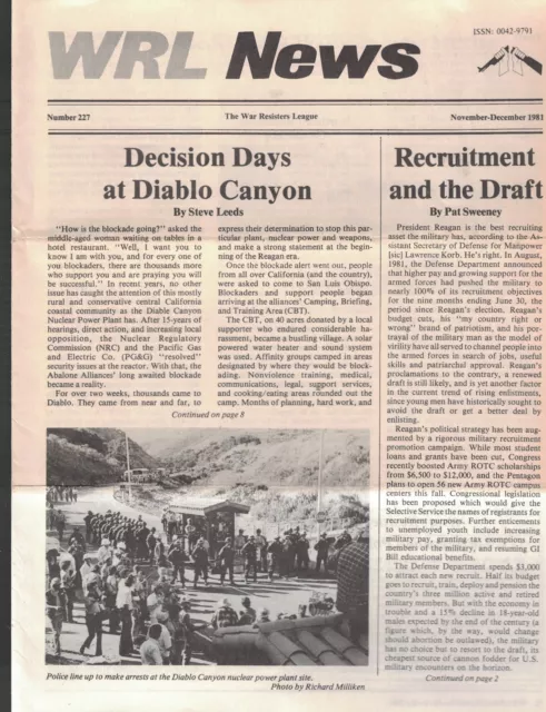 Guerra Resisters League Wrl News Novembre 1981 Resistenza & The Draft