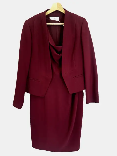 Jacques Vert Dress & Jacket Size 14 Burgundy Cowl Neck Mother Of The Bride