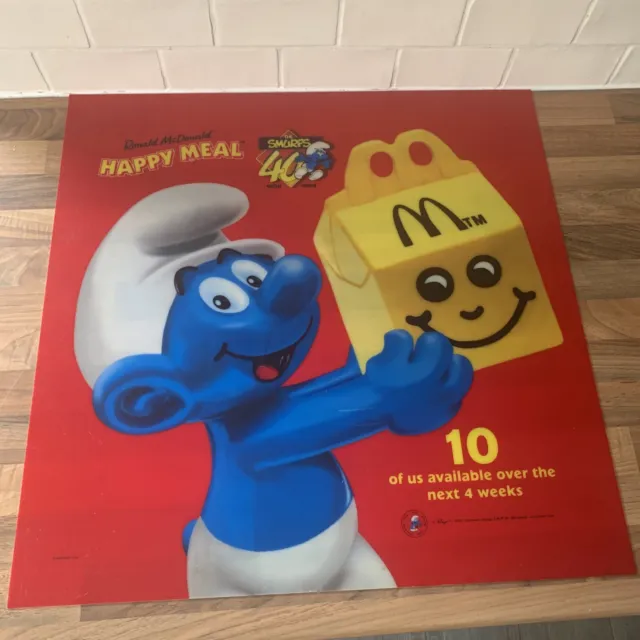 McDonalds Happy Meal Translite Sign - SMURFS 40th ANNIVERSARY 1998 - 55cm x 55cm