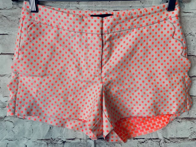 JCrew Sz 2 Womens Hot Neon Pink Polka Dot Scalloped Trim Detail Casual Shorts