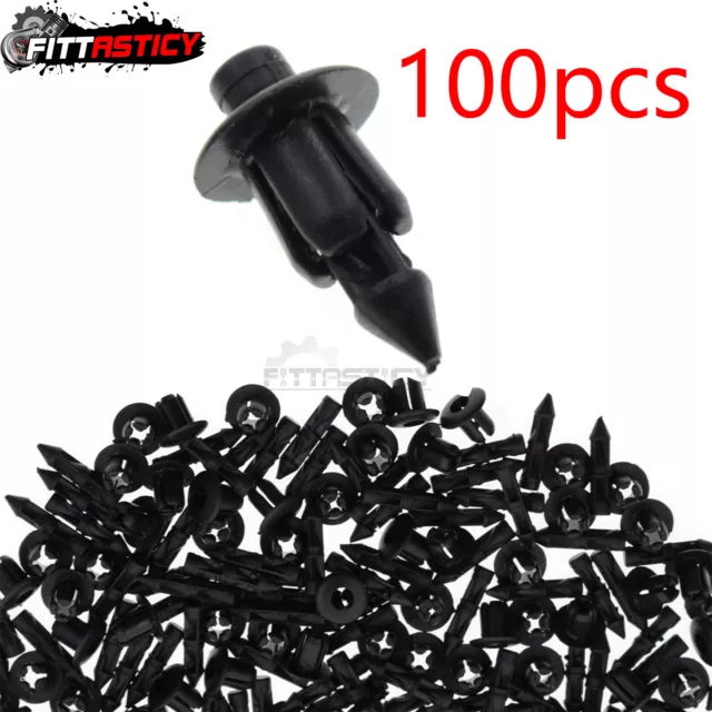 100x 6mm Hole Dia Black Plastic Push In Type Rivets Fastener Pin Clips for ATV