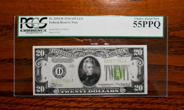 1934 $20 Federal Reserve Note Light Green 💲 PCGS 55 PPQ