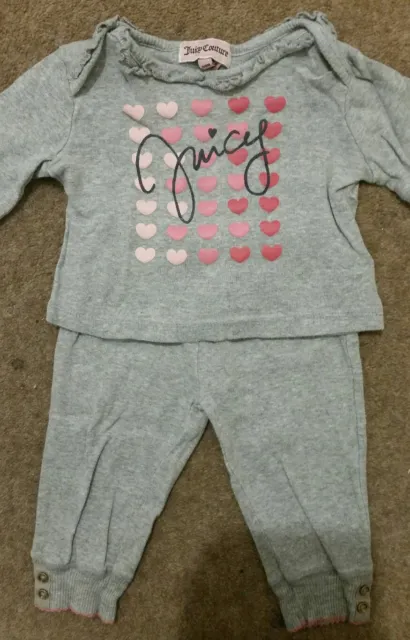 Juicy Couture Baby Girl Outfit Set Grey Pink Hearts 6-9 Months