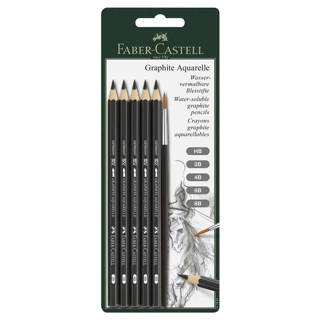 Faber-Castell Aquarellbleistift Graphite inkl. Pinsel HB, 2B, 4B, 6B, 8B
