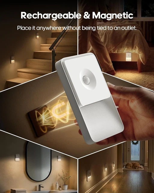 MOTION SENSOR NIGHT Light Rechargeable Dimmable LED Stair Lights 4 Pack ...