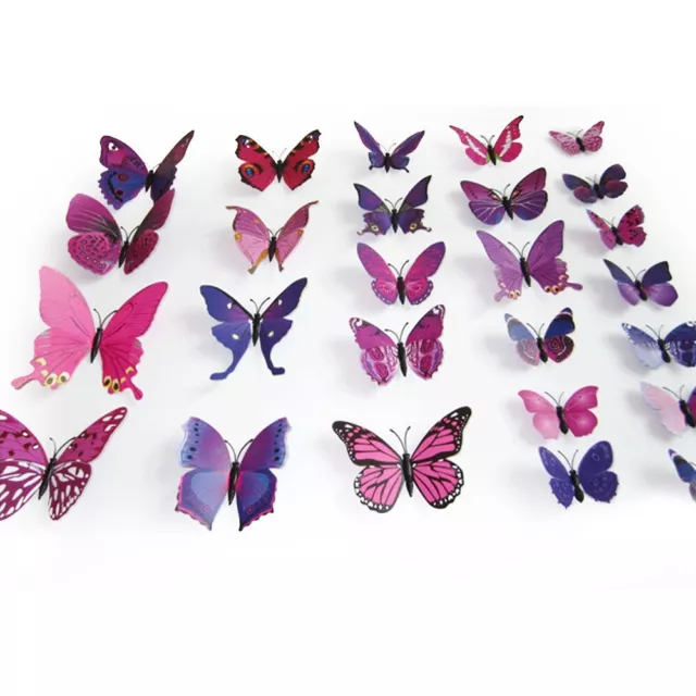 TRIXES Pink & Purple 3D Butterflies x12 Stick On Magnetic NEW Room Accessories 3