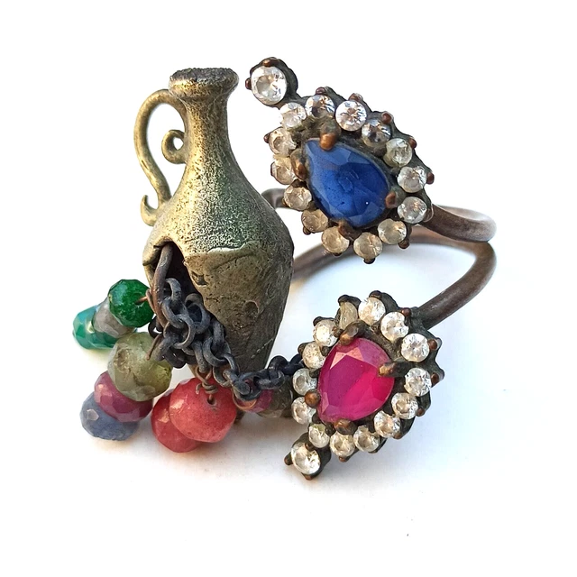 Vintage Artisan Ring OOAK Rubin massive ethnische 3D böhmische Edelsteine...
