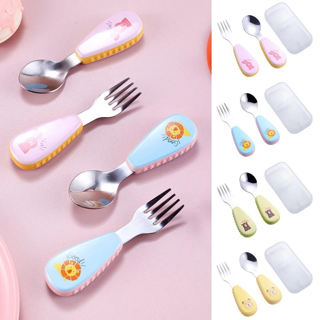 Cuchara de alimentación tenedor juego mango corto niño pequeño vajilla juego vajilla bebé