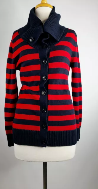 Banana Republic Pure Merino Wool Jumper/ Cardigan Red And Navy Blue Size M