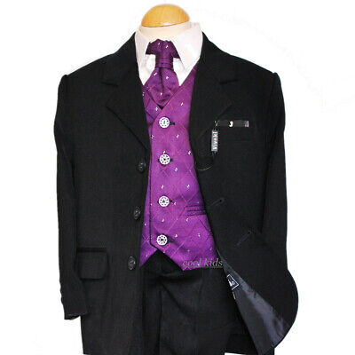 Boys Black & Purple 5 Piece Suit, Page Boy, formal wear, All Occasions 0-3 -14yr