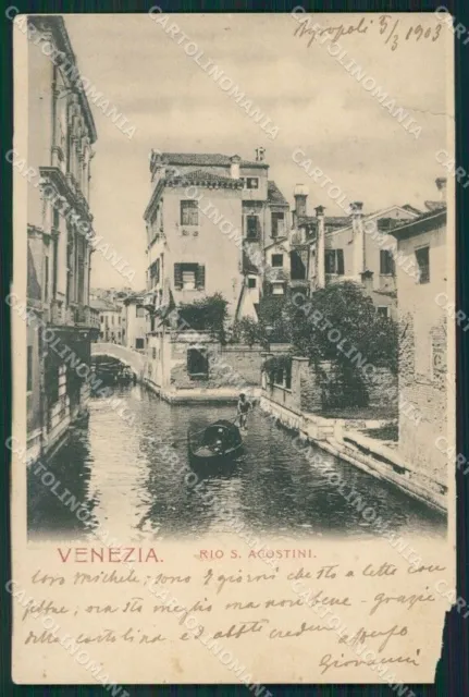 Venezia Città Rio Sant'Agostini Gondola ABRASA cartolina XB5068