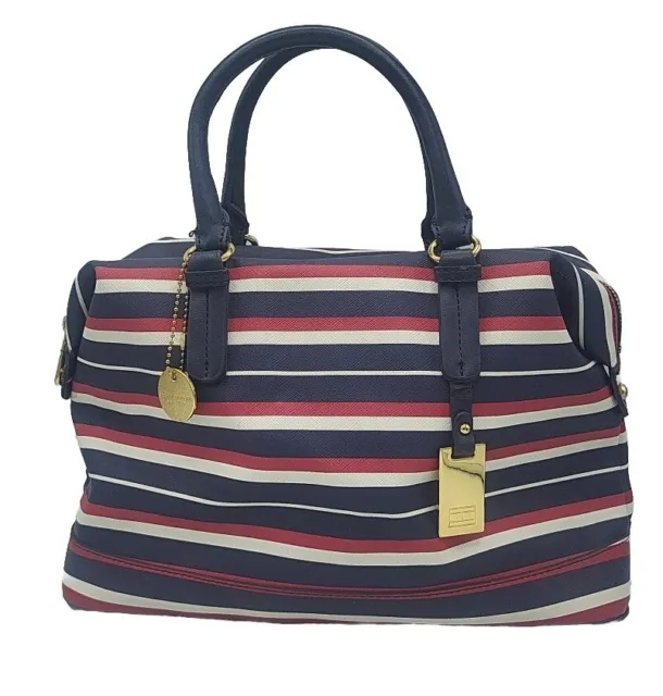 Genuine Tommy Hilfiger Red White & Blue Striped Leather Shoulder Hand Bag