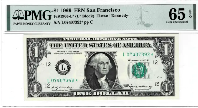 1969 $1 Federal Reserve *STAR* note (San Francisco) Fr.1903-L* -PMG GEM 65 EPQ