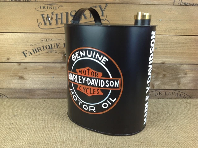 Retro vintage style Black Harley Davidson Oil petrol can Oval shaped