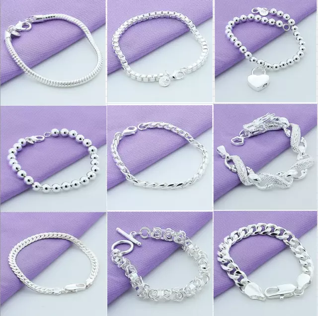 Men Women 925 Silver Charm Bracelet Bangle Fashion Jewelry Party Gift 60 Style