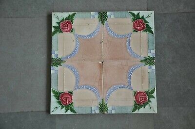 4Pc Vintage Majolica Decorative Rose Flower Art Nouveau Architecture Tiles,Japan 3