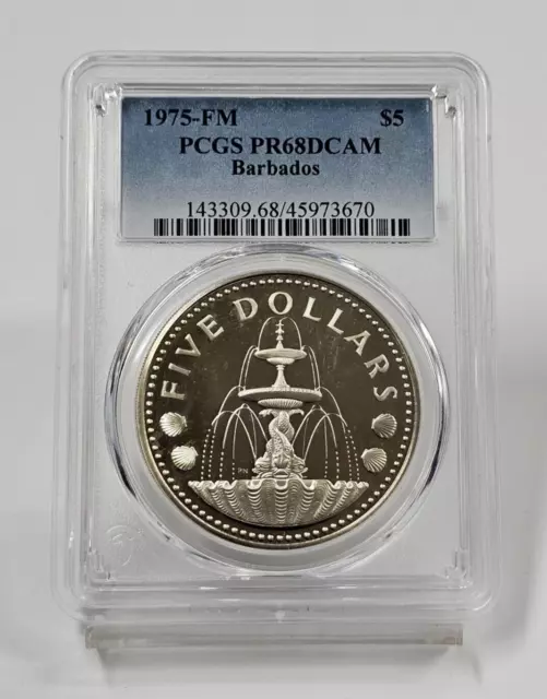1975-FM Barbados $5 Shell Fountain Proof Coin PCGS Graded PR68 DCAM