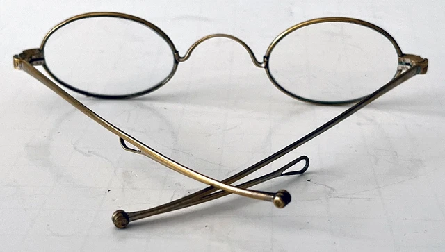 Antique Mid-19Th Century Golden Plated Spectacles With Turn Pin Hinge Temples 3