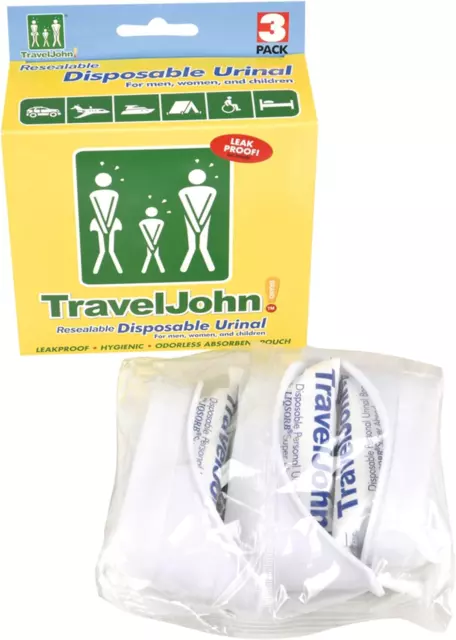TravelJohn Disposable Urinal Bags 3-Pack, Portable Emergency Toilet