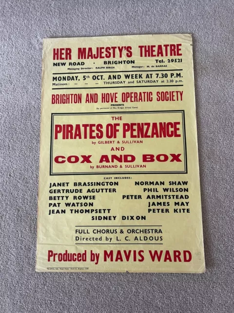 Original The Pirates of Penzance Poster 1953 Theatre Royal Brighton