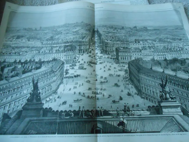 Large Engraving 1869 - Paris Percement de la butte des moulins avenur Napoleon