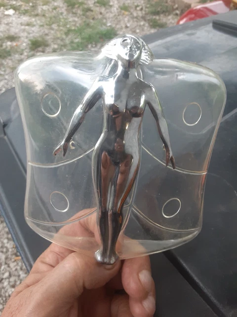 Vintage SANTAY Bug Deflector Rat Hot Rod 40's 50's Chrome Nude Lady