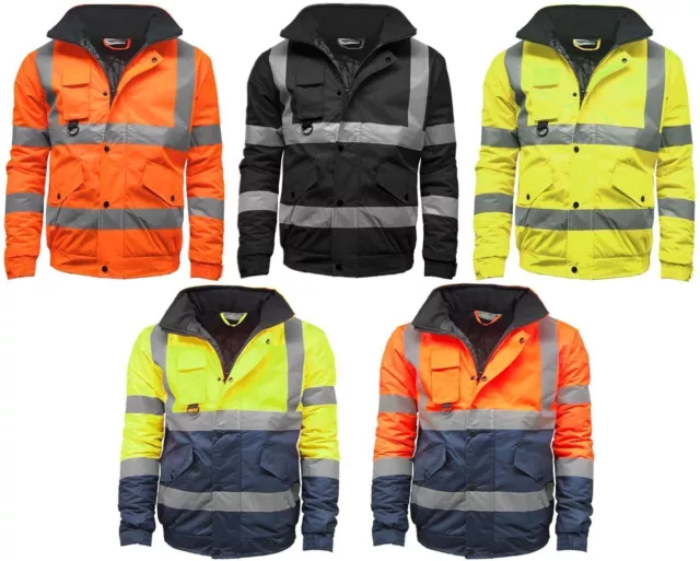 Mens Premium Hi Vis Bomber Jacket Hi Viz Waterproof Workwear Coat