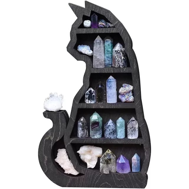 Wooden Crystal Display Shelf Black Cat Design Decorative Crystal Holder weVMm