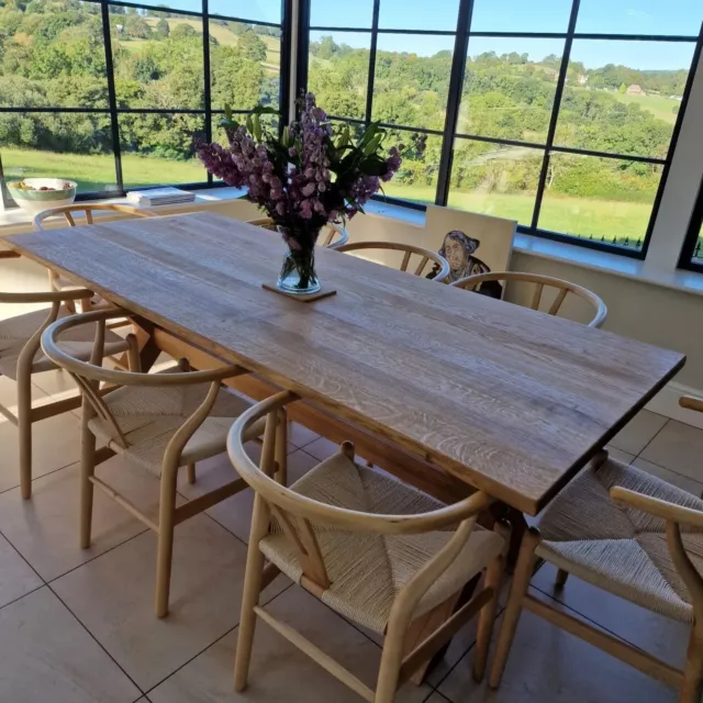 Oak X Base dining table 10 seater 8ft x 3ft Handmade Solid Oak