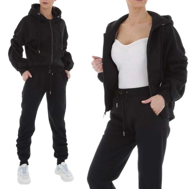 Tuta sportiva completo set due pezzi donna maglione felpa pantalone palestra ner