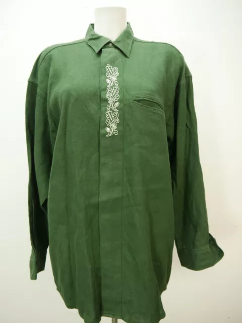 Gr.L Trachtenhemd Imperial Landhaus grün Leinen mit Stickerei tolles Hemd TH2283
