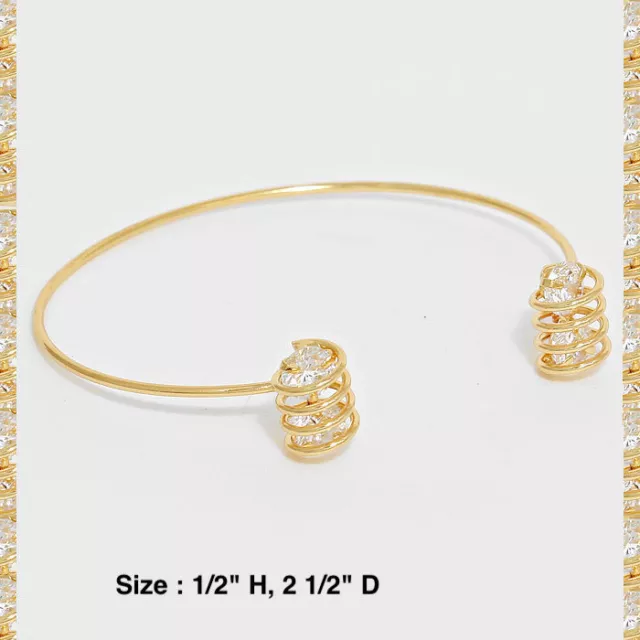 Statement Cuff Bracelet Metal Gold Thin Crystal Wire Wrapped Rectangle Spiral