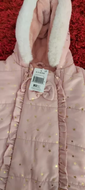 Matalan Baby Girls Hooded Coat Pink Padded Pramsuit All In One 0-3 Months NEW