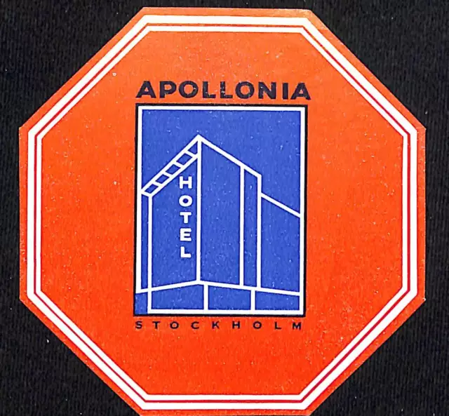 Apollonia Hotel Stockholm Luggage Label Vintage NOS Hexagon