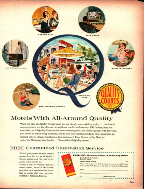 1961 Quality Courts United Motels Daytona Beach Florida Vintage 60s Magazine Ad
