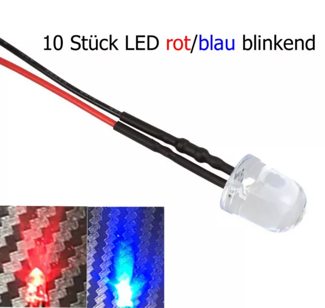 10 BLINK LED 3 mm ROT 6 - 12 Volt fertig verlötet Beleuchtung RC-CAR Boot  Heli EUR 8,99 - PicClick DE